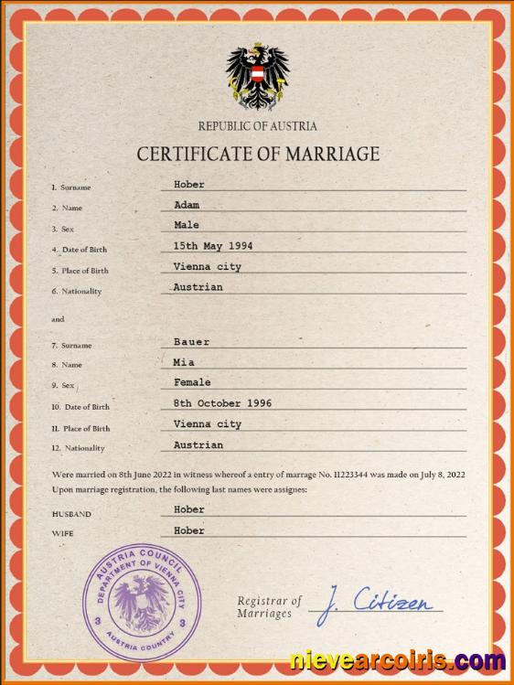 Austria marriage certificate